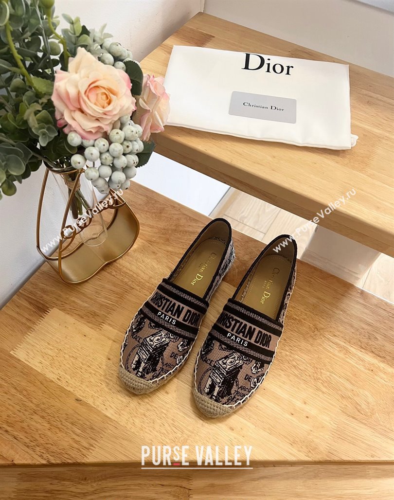 Dior Flat Espadrilles in Beige and Black Cotton Embroidered with Plan de Paris Motif 2024 0125 (HB-240125087)