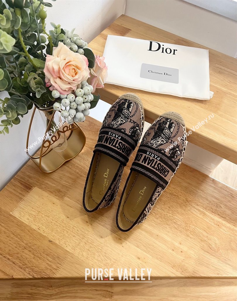 Dior Flat Espadrilles in Beige and Black Cotton Embroidered with Plan de Paris Motif 2024 0125 (HB-240125087)