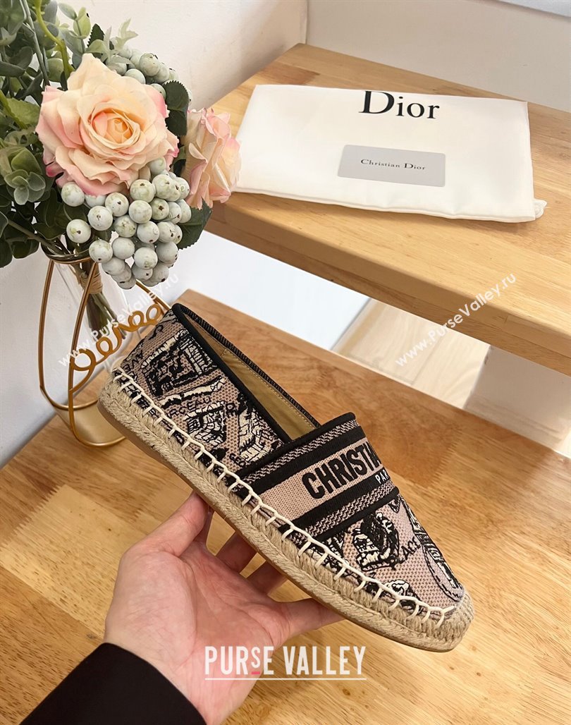 Dior Flat Espadrilles in Beige and Black Cotton Embroidered with Plan de Paris Motif 2024 0125 (HB-240125087)