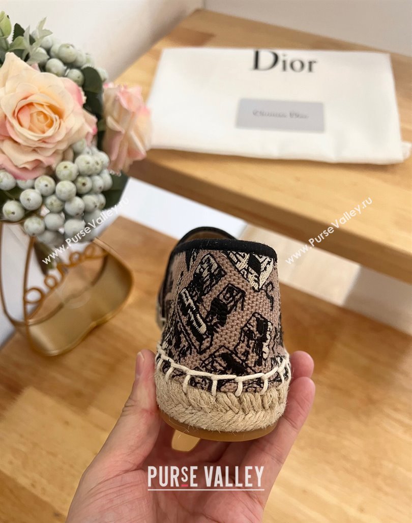 Dior Flat Espadrilles in Beige and Black Cotton Embroidered with Plan de Paris Motif 2024 0125 (HB-240125087)