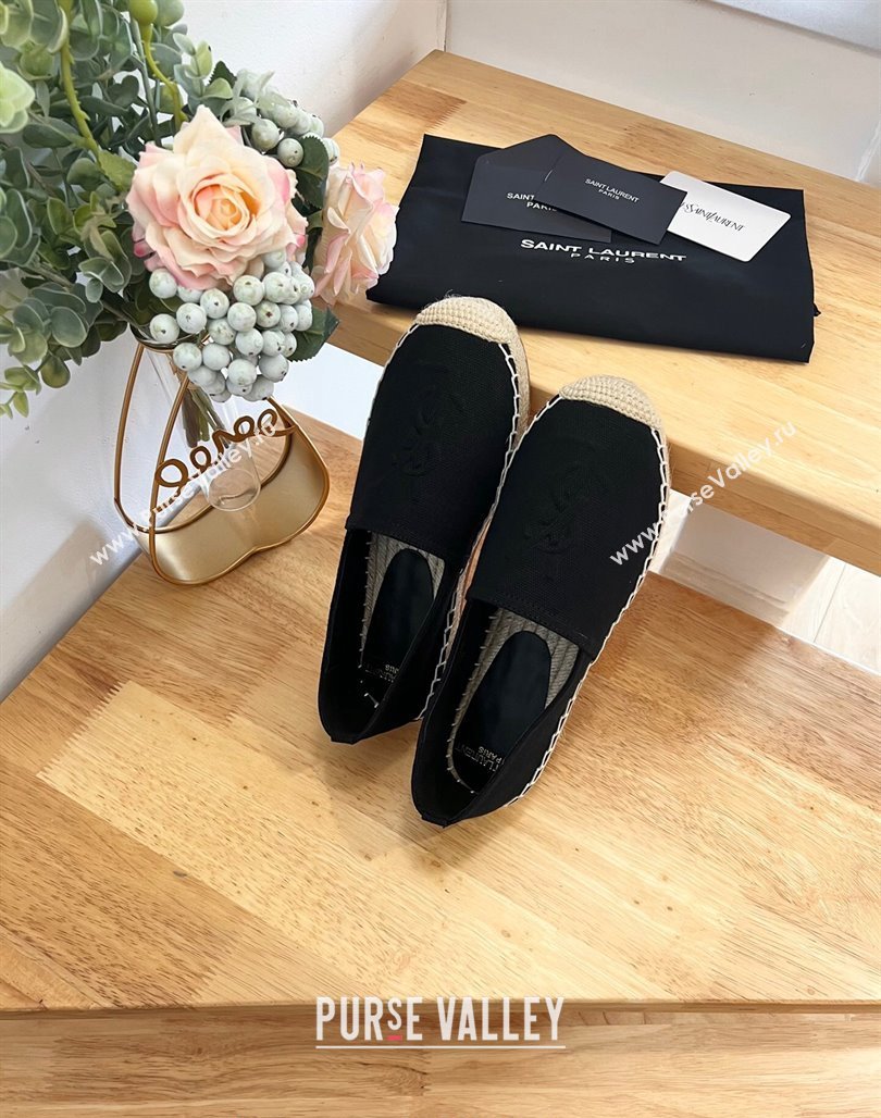 Saint Laurent YSL Espadrilles Flat in Canvas Black 2024 0125 (HB-240125069)