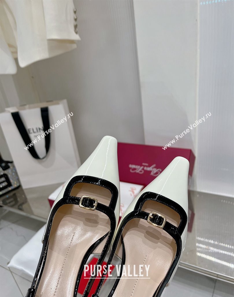 Roger Vivier Mini Buckle Slingback Pumps 6cm in Patent Leather White/Black 2024 0124 (ZN-240124102)