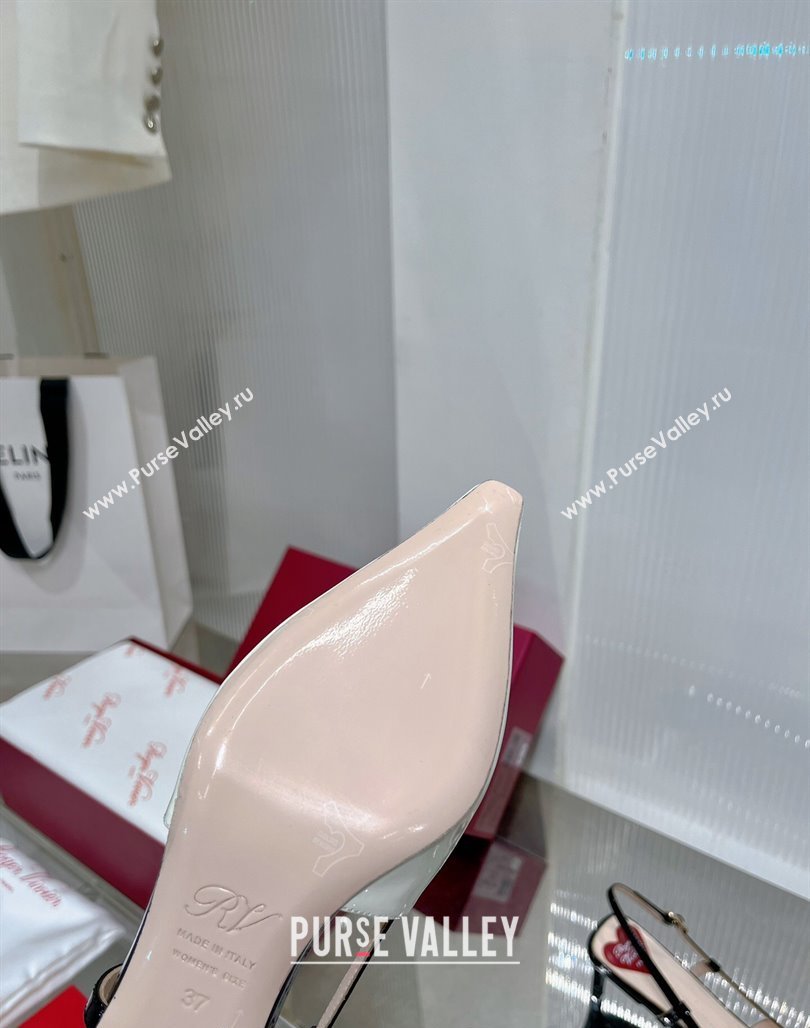 Roger Vivier Mini Buckle Slingback Pumps 6cm in Patent Leather White/Black 2024 0124 (ZN-240124102)