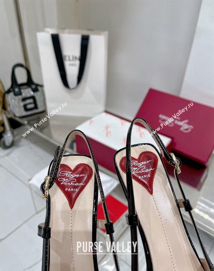 Roger Vivier Mini Buckle Slingback Pumps 6cm in Patent Leather White/Black 2024 0124 (ZN-240124102)