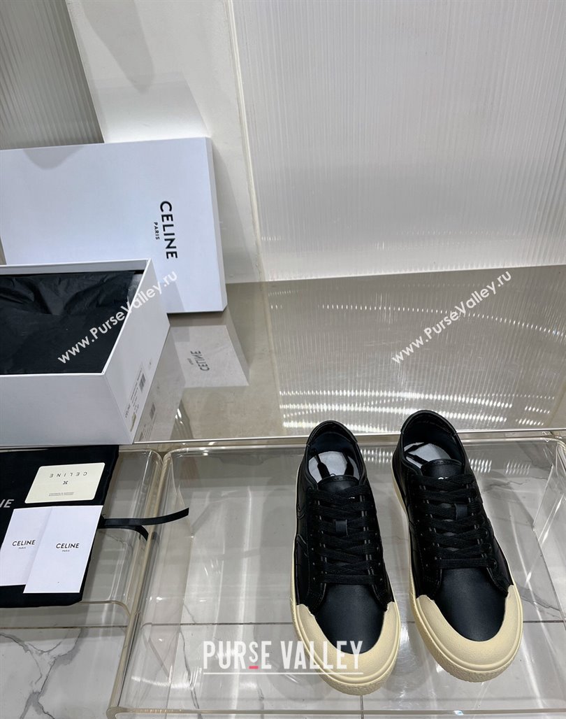 Celine AS-02 Low Lace-up Alan Platform Sneakers 4cm in Calf Leather Black 2024 (ZN-240124113)