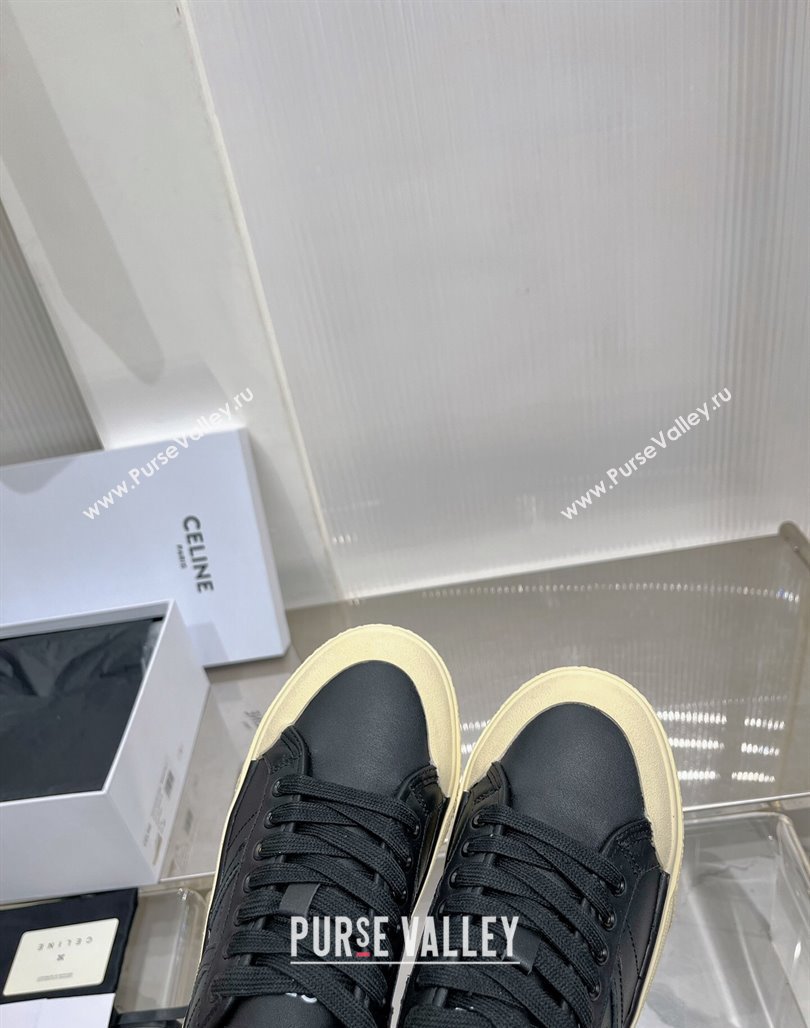 Celine AS-02 Low Lace-up Alan Platform Sneakers 4cm in Calf Leather Black 2024 (ZN-240124113)