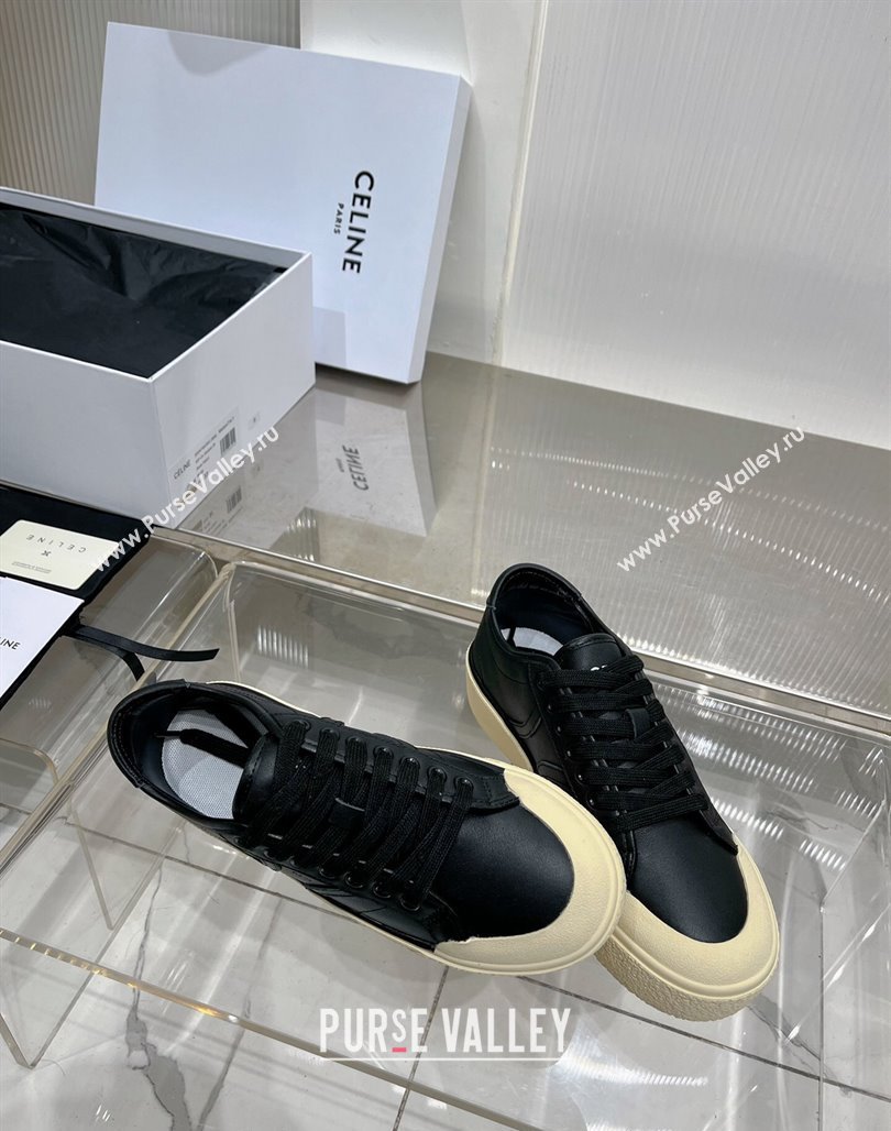 Celine AS-02 Low Lace-up Alan Platform Sneakers 4cm in Calf Leather Black 2024 (ZN-240124113)