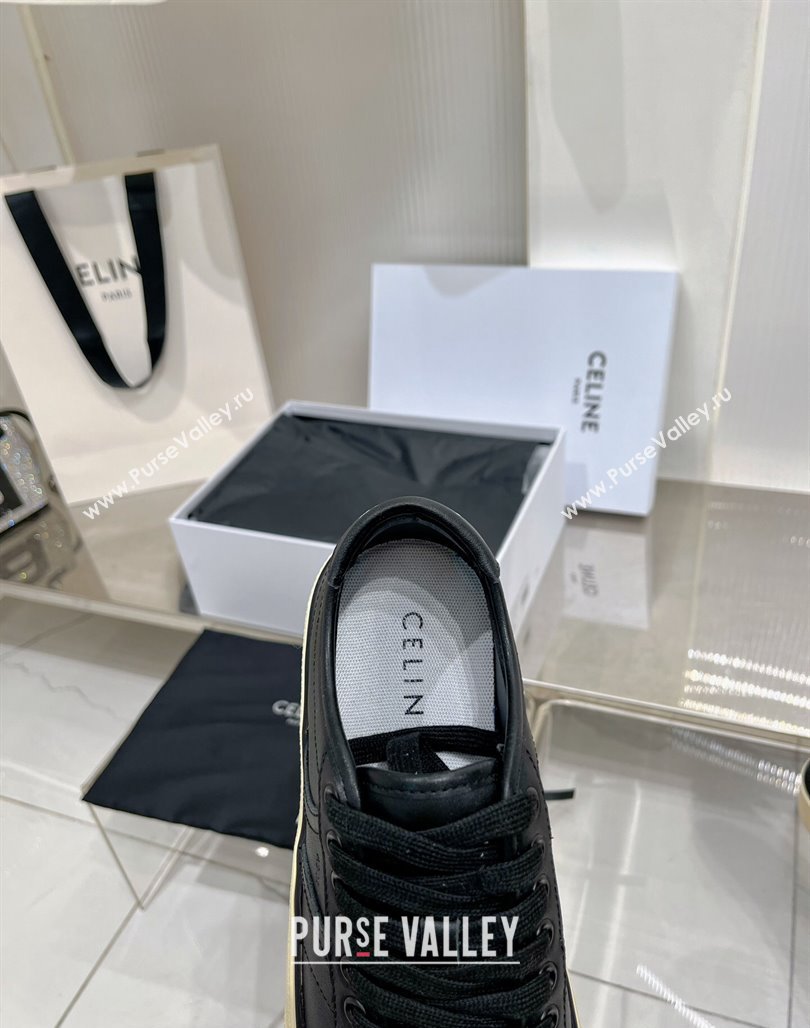 Celine AS-02 Low Lace-up Alan Platform Sneakers 4cm in Calf Leather Black 2024 (ZN-240124113)