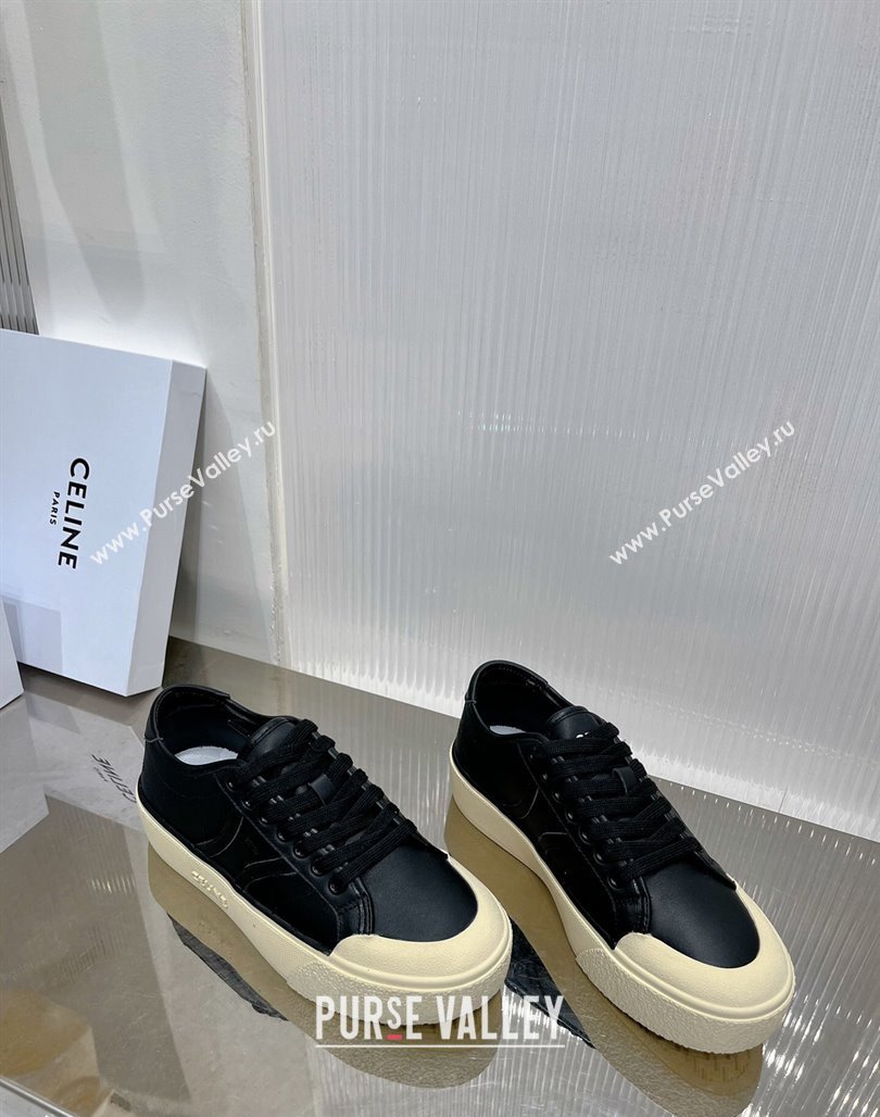 Celine AS-02 Low Lace-up Alan Platform Sneakers 4cm in Calf Leather Black 2024 (ZN-240124113)