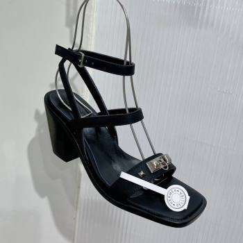 Hermes Ivresse Heel SandalS 8.5cm in Grained Calfskin with Medor Studs Black 2024 (ZN-240123005)