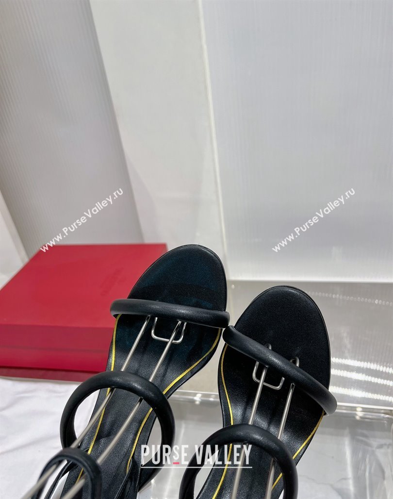 Valentino Roserouche Sandal 10cm in Calfskin Black 2024 0124 (ZN-240124132)