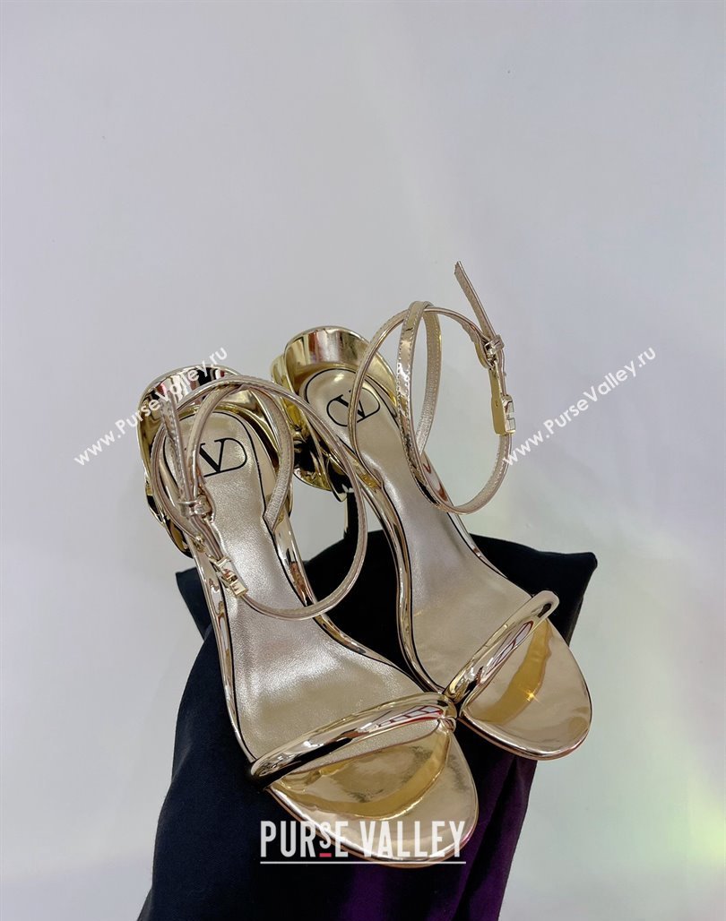 Valentino Roserouche Sandal 10cm in Calfskin Gold 2024 0124 (ZN-240124134)