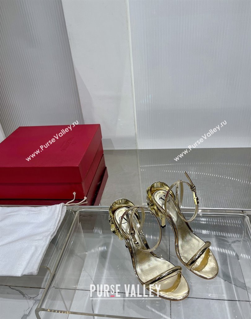 Valentino Roserouche Sandal 10cm in Calfskin Gold 2024 0124 (ZN-240124134)