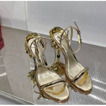 Valentino Roserouche Sandal 10cm in Calfskin Gold 2024 0124 (ZN-240124134)