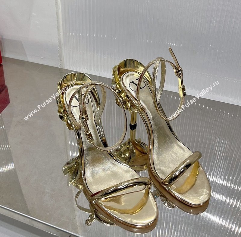 Valentino Roserouche Sandal 10cm in Calfskin Gold 2024 0124 (ZN-240124134)