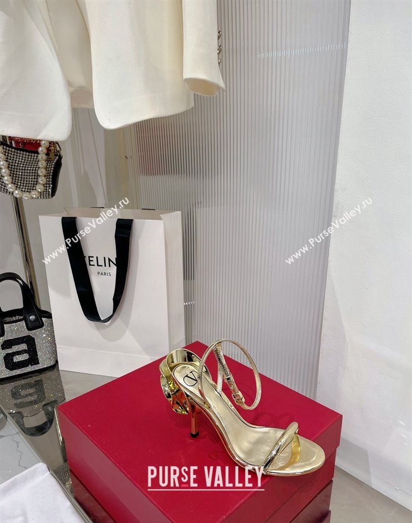 Valentino Roserouche Sandal 10cm in Calfskin Gold 2024 0124 (ZN-240124134)