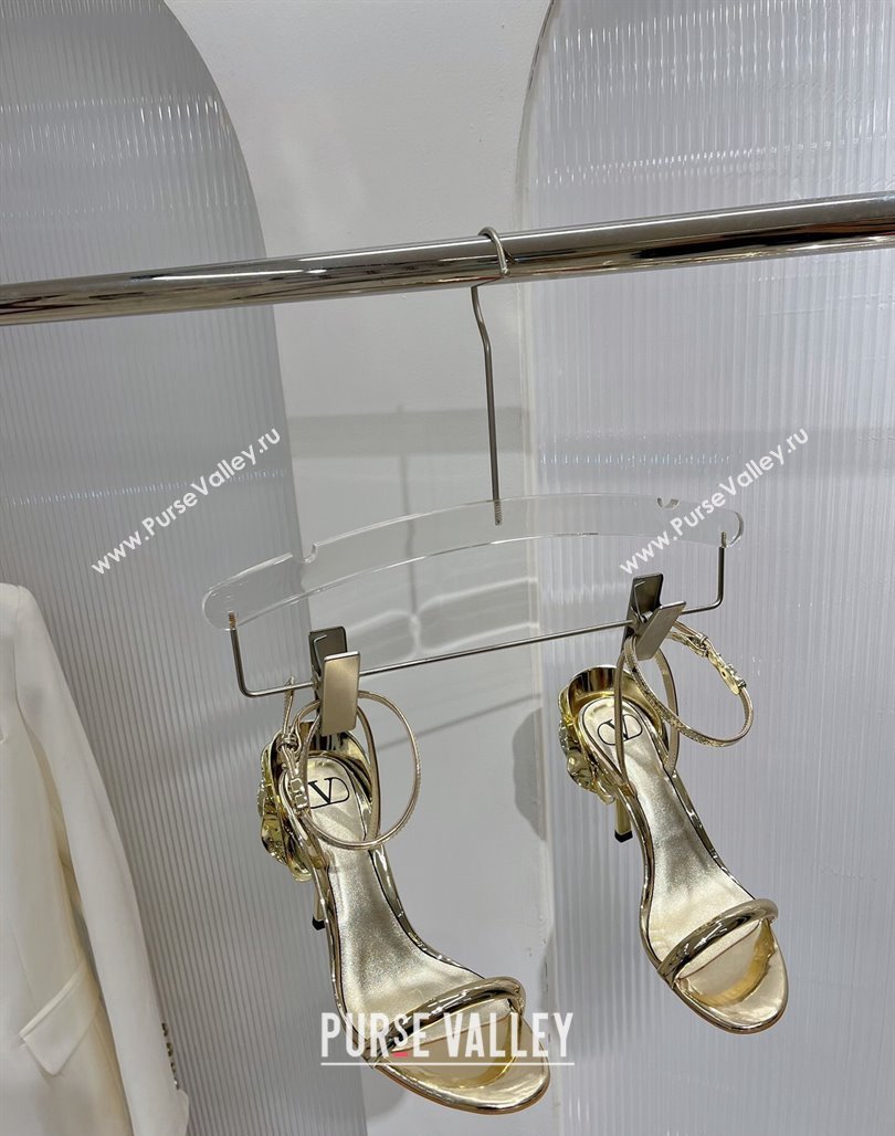 Valentino Roserouche Sandal 10cm in Calfskin Gold 2024 0124 (ZN-240124134)