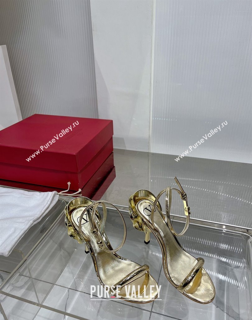 Valentino Roserouche Sandal 10cm in Calfskin Gold 2024 0124 (ZN-240124134)