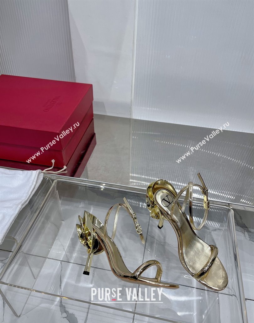 Valentino Roserouche Sandal 10cm in Calfskin Gold 2024 0124 (ZN-240124134)