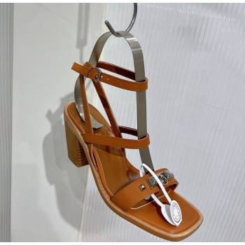 Hermes Ivresse Heel SandalS 8.5cm in Calfskin Leather with Medor Studs Brown 2024 (ZN-240123006)