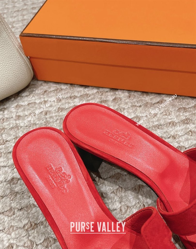 Hermes Classic Oasis Heel Slide Sandals 4.5cm in Suede Red 2024 0123 (MD-240123086)