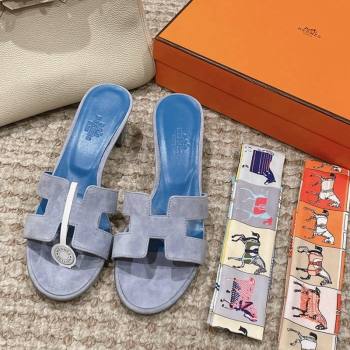 Hermes Classic Oasis Heel Slide Sandals 4.5cm in Suede Blue 2024 0123 (MD-240123088)