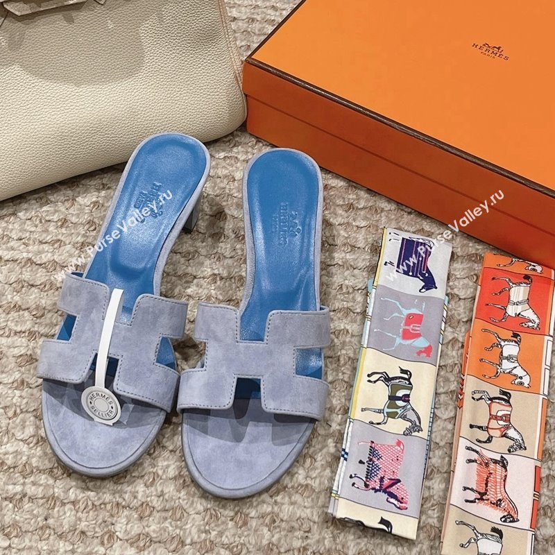 Hermes Classic Oasis Heel Slide Sandals 4.5cm in Suede Blue 2024 0123 (MD-240123088)