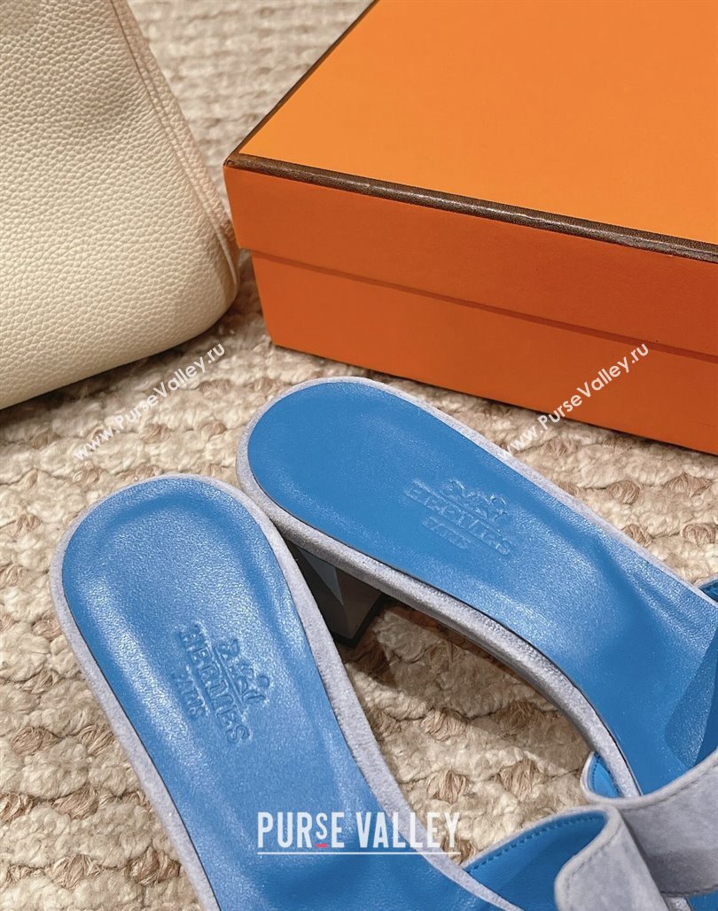 Hermes Classic Oasis Heel Slide Sandals 4.5cm in Suede Blue 2024 0123 (MD-240123088)