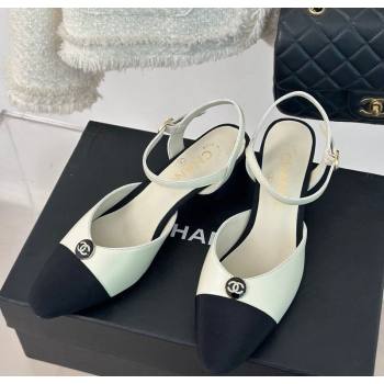 Chanel Calfskin Slingback Pumps with Crystals CC Button White 2024 0126 (MD-240126039)