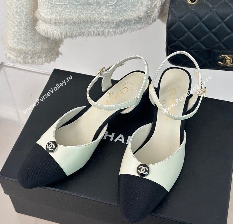 Chanel Calfskin Slingback Pumps with Crystals CC Button White 2024 0126 (MD-240126039)