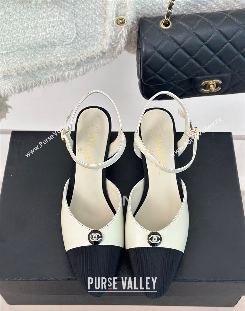 Chanel Calfskin Slingback Pumps with Crystals CC Button White 2024 0126 (MD-240126039)