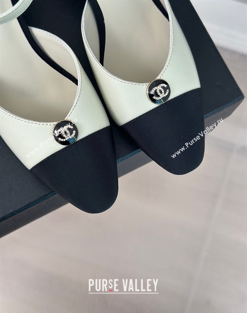 Chanel Calfskin Slingback Pumps with Crystals CC Button White 2024 0126 (MD-240126039)