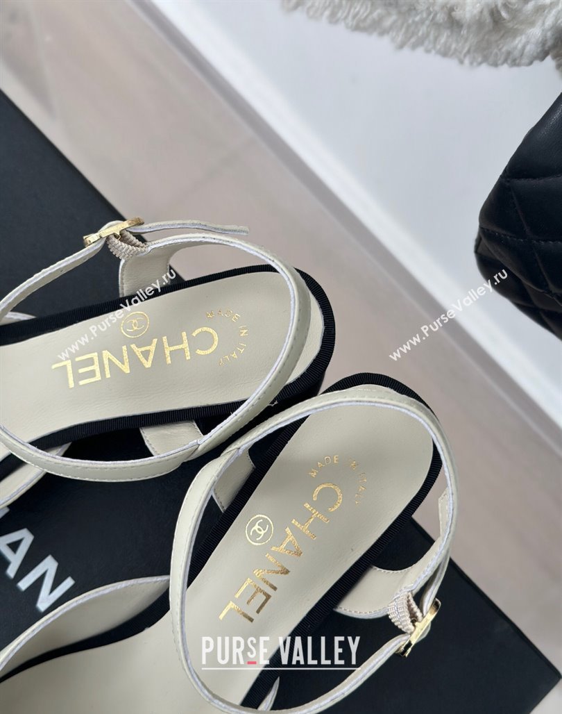 Chanel Calfskin Slingback Pumps with Crystals CC Button White 2024 0126 (MD-240126039)