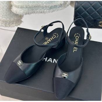 Chanel Calfskin Slingback Pumps with Crystals CC Button Black 2024 0126 (MD-240126040)