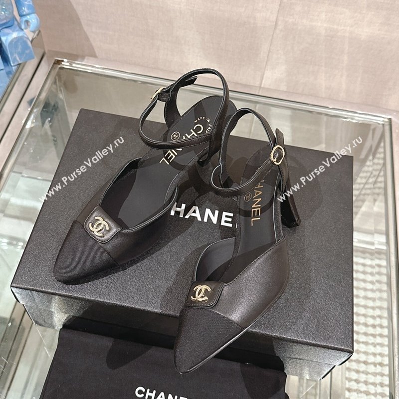 Chanel Lambskin Slingback Pumps with CC Foldover 7cm Black 2024 0126 (MD-240126042)