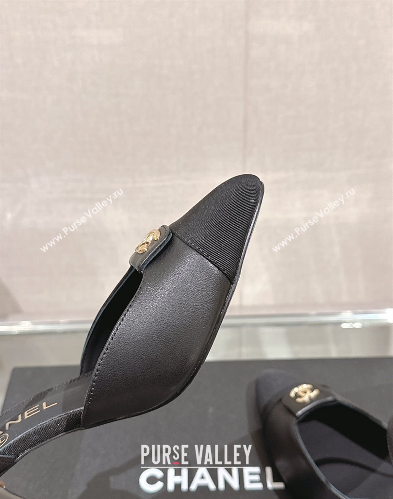 Chanel Lambskin Slingback Pumps with CC Foldover 7cm Black 2024 0126 (MD-240126042)