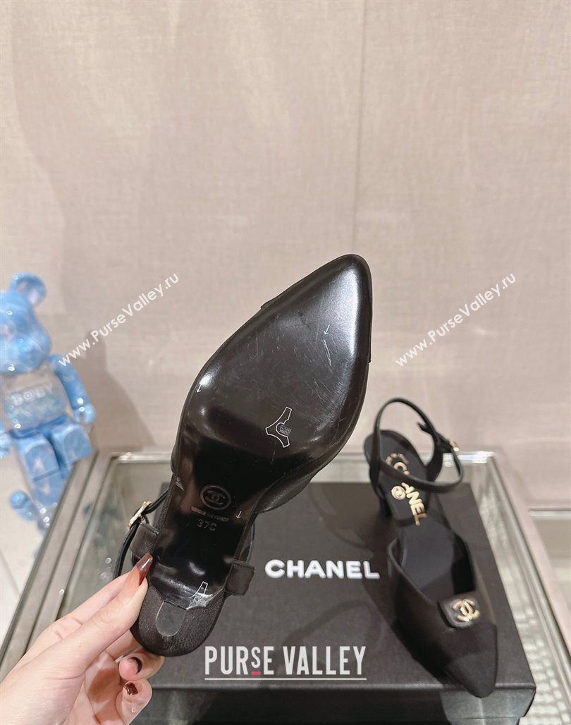 Chanel Lambskin Slingback Pumps with CC Foldover 7cm Black 2024 0126 (MD-240126042)