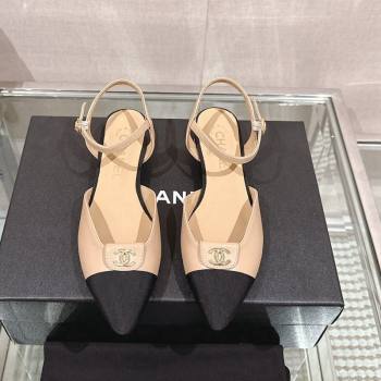 Chanel Lambskin Slingback Flat with CC Foldover 2.5cm Beige 2024 0126 (MD-240126046)