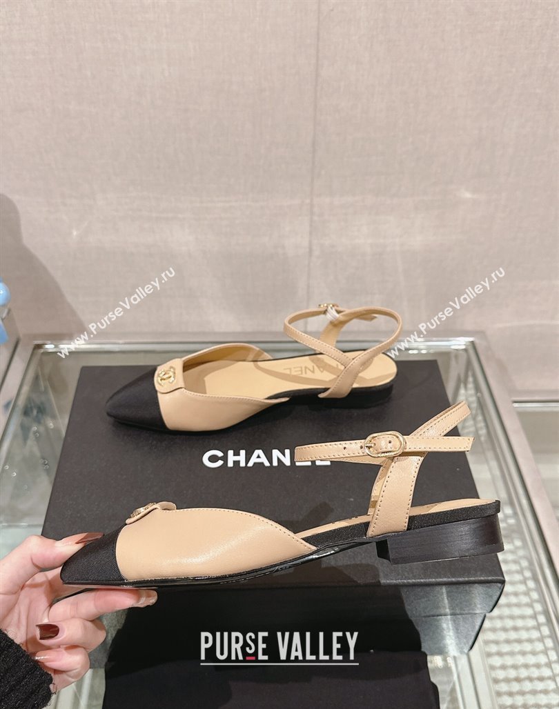 Chanel Lambskin Slingback Flat with CC Foldover 2.5cm Beige 2024 0126 (MD-240126046)