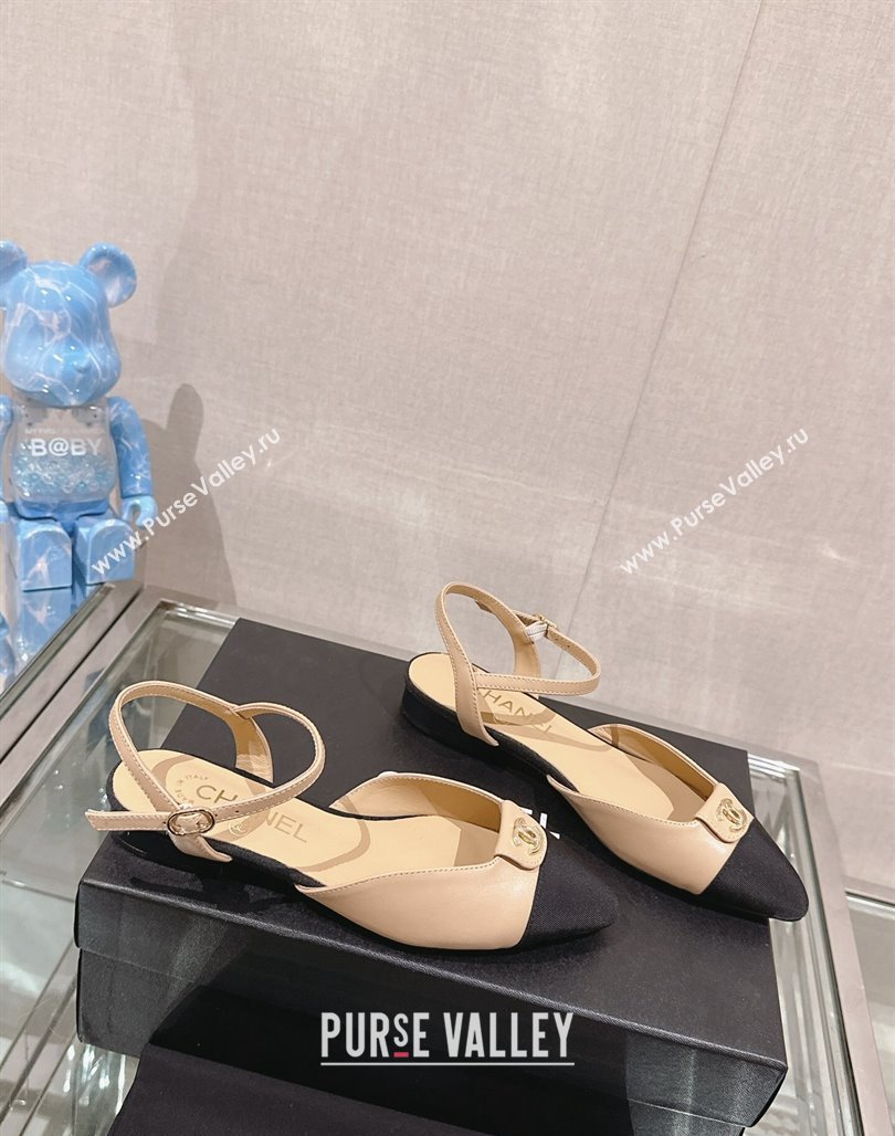 Chanel Lambskin Slingback Flat with CC Foldover 2.5cm Beige 2024 0126 (MD-240126046)