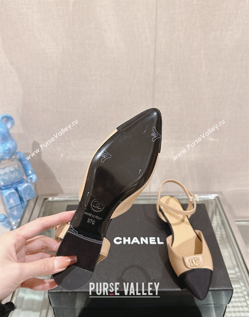 Chanel Lambskin Slingback Flat with CC Foldover 2.5cm Beige 2024 0126 (MD-240126046)