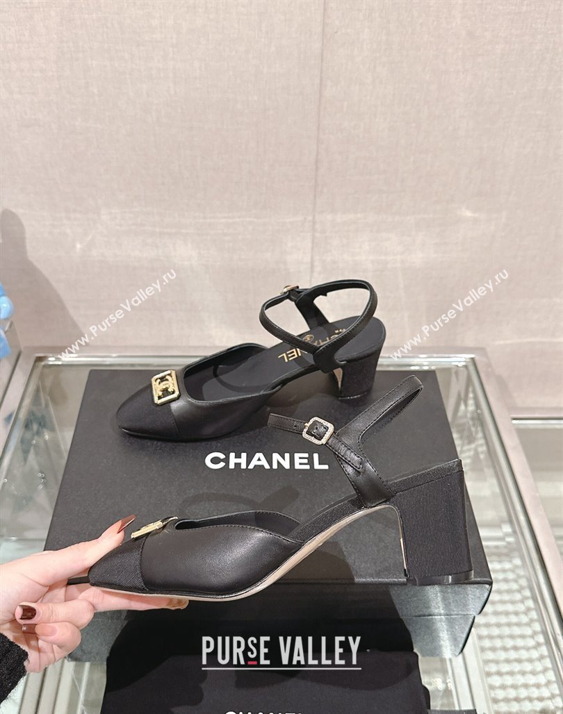 Chanel Lambskin Slingback Pumps with Framed CC 7cm Black 2024 0126 (MD-240126051)