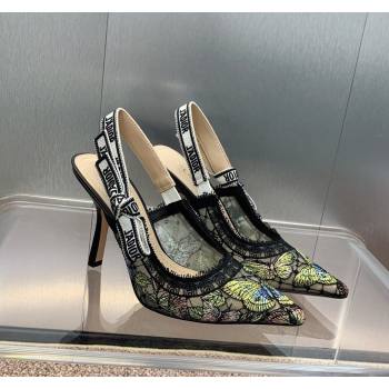 Dior JAdior Slingback Pumps 9.5cm in Transparent Mesh Embroidered with Green Multicolor Butterfly Motif 2024 (MD-240125117)