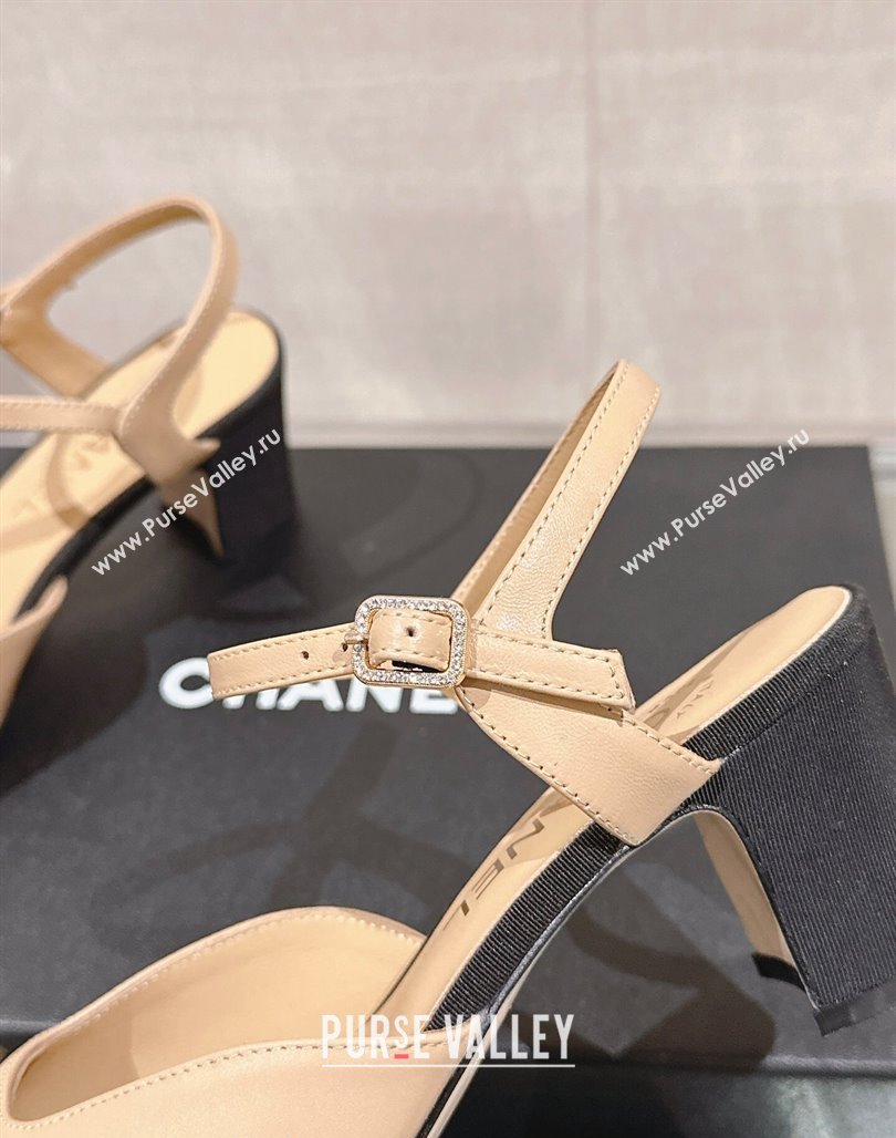 Chanel Lambskin Slingback Pumps with Framed CC 7cm Beige 2024 0126 (MD-240126052)