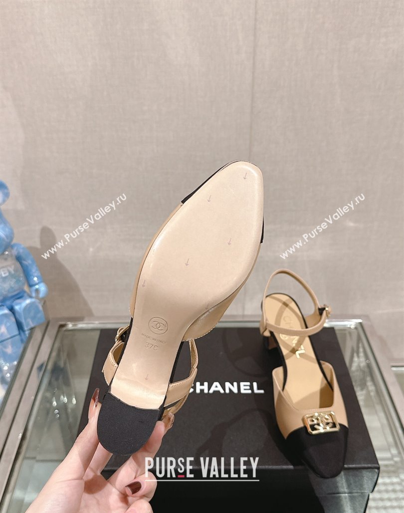 Chanel Lambskin Slingback Pumps with Framed CC 7cm Beige 2024 0126 (MD-240126052)