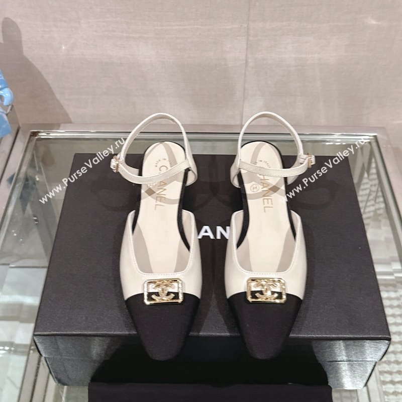 Chanel Lambskin Slingback Flat with Framed CC 2.5cm White 2024 0126 (MD-240126047)