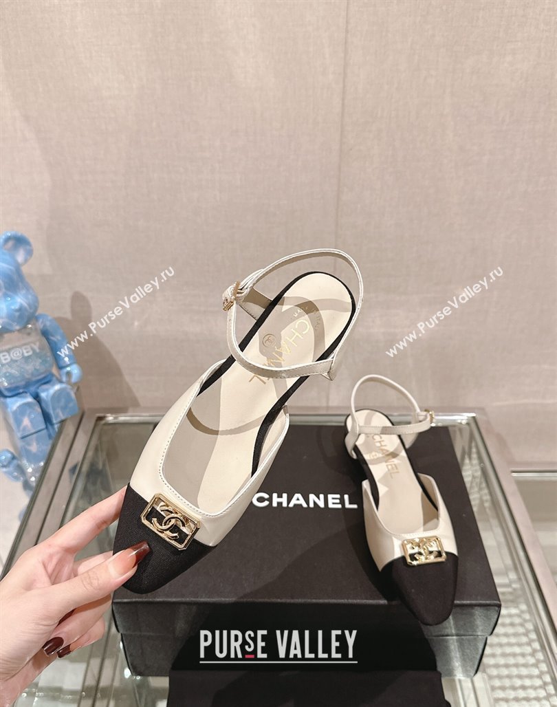 Chanel Lambskin Slingback Flat with Framed CC 2.5cm White 2024 0126 (MD-240126047)