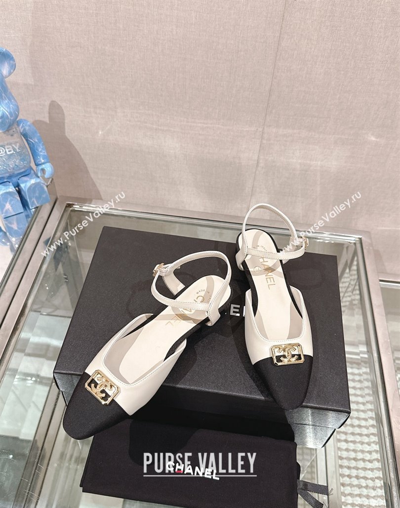 Chanel Lambskin Slingback Flat with Framed CC 2.5cm White 2024 0126 (MD-240126047)