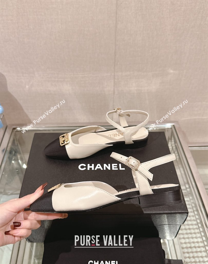 Chanel Lambskin Slingback Flat with Framed CC 2.5cm White 2024 0126 (MD-240126047)