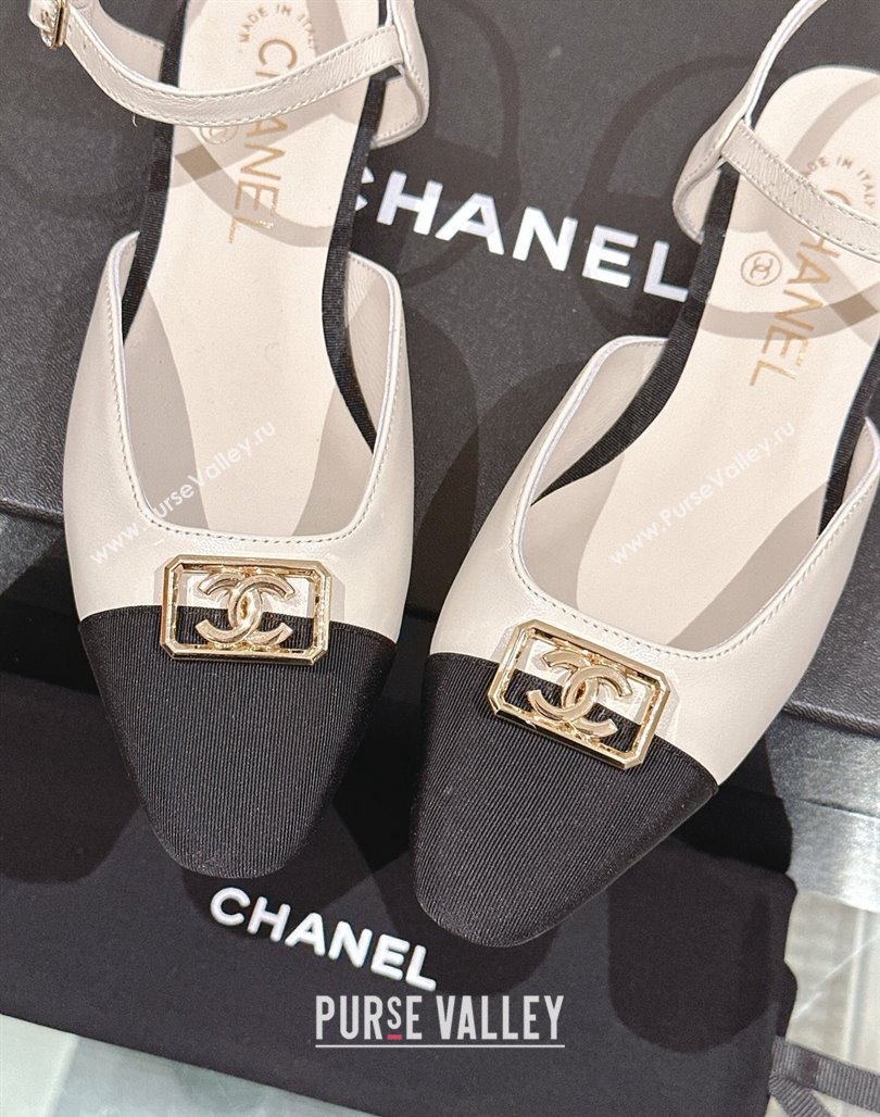 Chanel Lambskin Slingback Flat with Framed CC 2.5cm White 2024 0126 (MD-240126047)